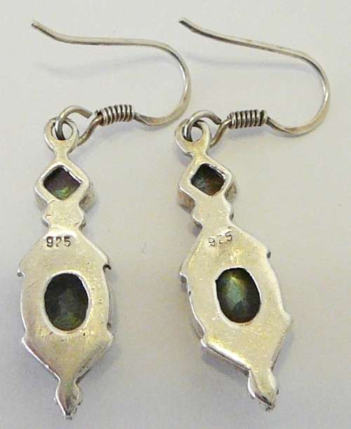 Pair of Elegant Sterling Silver Drop Earrings Set with 2 Labradorite Stones
