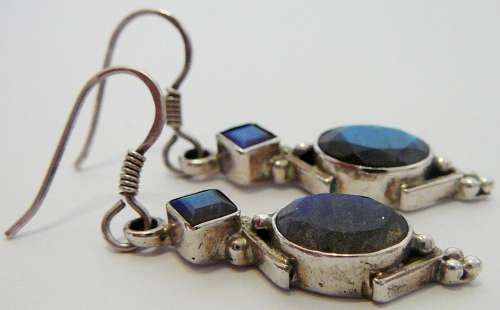 Pair of Elegant Sterling Silver Drop Earrings Set with 2 Labradorite Stones