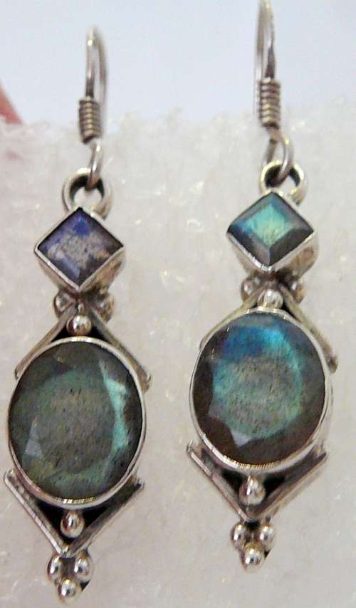 Pair of Elegant Sterling Silver Drop Earrings Set with 2 Labradorite Stones
