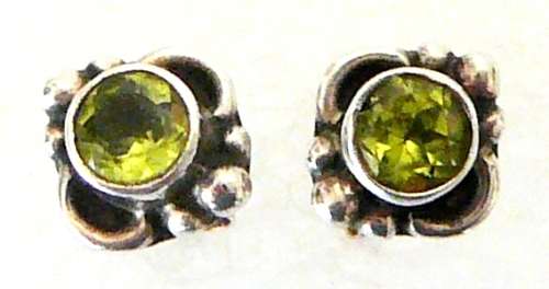 Neat Pair of Sterling Silver Earrings set with Peridot Stones