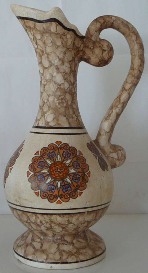 A Tall Hand Painted Majolica Water Jug from SHIRAZ