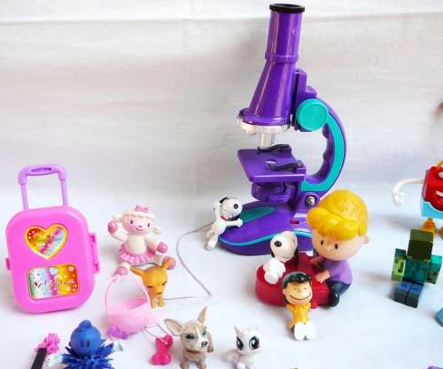 59 Pieces of Mixed Toys - Snoopy, Lucy and Schroeder and a Toy Microscope