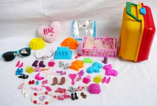 Plastic Suitcase full of Dolls accessories 55+ Items