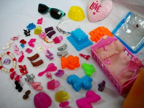 Plastic Suitcase full of Dolls accessories 55+ Items