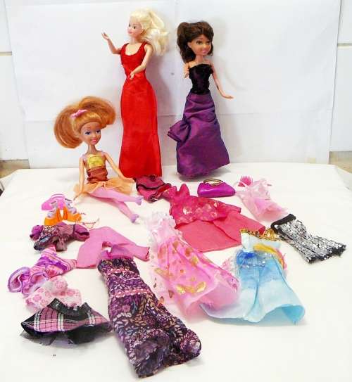 3 Barbie LookaLikes  with Clothing and Accessories
