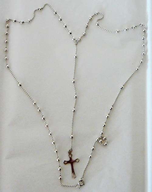 A Sterling Silver Rosary Necklace Chain and Cross