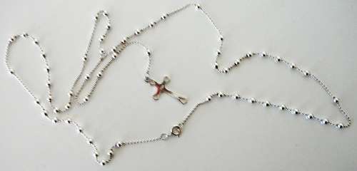A Sterling Silver Rosary Necklace Chain and Cross