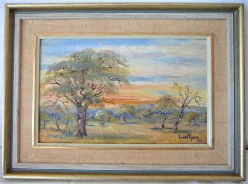 A Delightful Oil Painting of a Sunset in the Bushveld by Louta Theron '60