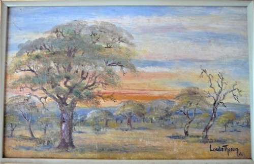 A Delightful Oil Painting of a Sunset in the Bushveld by Louta Theron '60