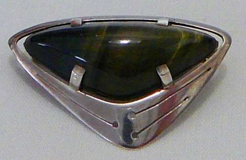 A Beautiful Hawk Eye Stone Brooch set into Sterling Silver