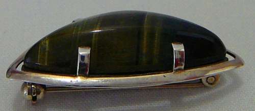 A Beautiful Hawk Eye Stone Brooch set into Sterling Silver