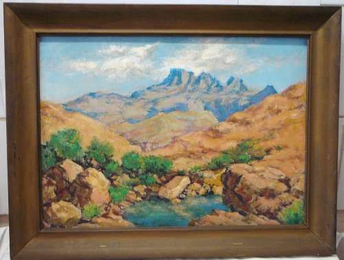 A Stunning Mountain Pool Scene Oil On Board - Artist Unknown