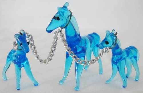 3Venetian Glass Miniature Ornaments Horse and two Foals roped together