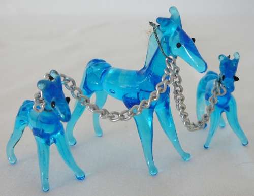 3Venetian Glass Miniature Ornaments Horse and two Foals roped together