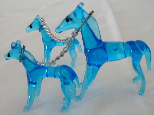 3Venetian Glass Miniature Ornaments Horse and two Foals roped together