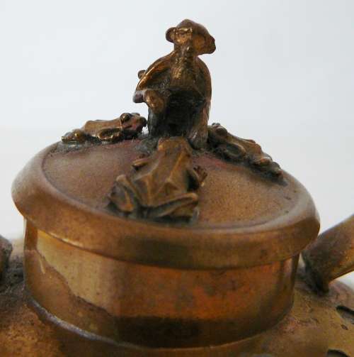 Chinese Tea Pot with Brass Handle and Trim