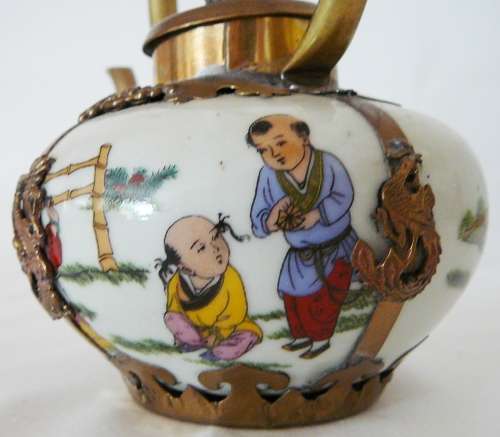 Chinese Tea Pot with Brass Handle and Trim
