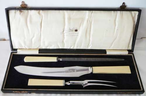 A Vintage 3 Peice Stainless Steel Carving Set by John Nesbitt of Manchester