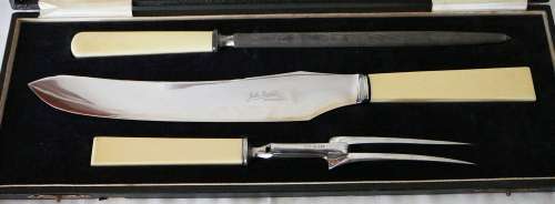 A Vintage 3 Peice Stainless Steel Carving Set by John Nesbitt of Manchester