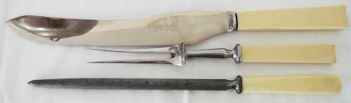 A Vintage 3 Peice Stainless Steel Carving Set by John Nesbitt of Manchester