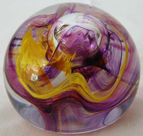 Stunning Moon Crystal Clear, Pink, Purple Yellow, Clear Paperweight by Caithness