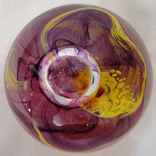 Stunning Moon Crystal Clear, Pink, Purple Yellow, Clear Paperweight by Caithness
