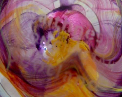 Stunning Moon Crystal Clear, Pink, Purple Yellow, Clear Paperweight by Caithness