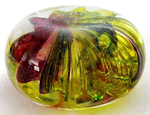 Small Red, Purple, Yellow and Green Glass Paperweight