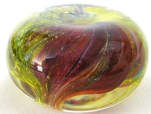 Small Red, Purple, Yellow and Green Glass Paperweight