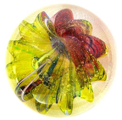 Small Red, Purple, Yellow and Green Glass Paperweight