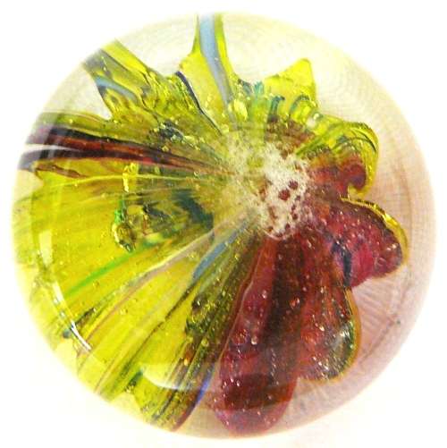 Small Red, Purple, Yellow and Green Glass Paperweight