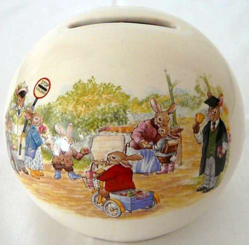 BunnyKins Royal Doulton Money Box - Peter Rabbit Goes to School