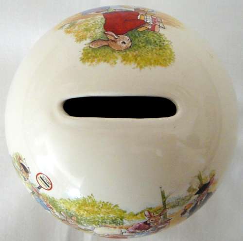 BunnyKins Royal Doulton Money Box - Peter Rabbit Goes to School