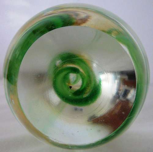 A Beautiful Conical Glass Paperweight Green and Yellow Spirals