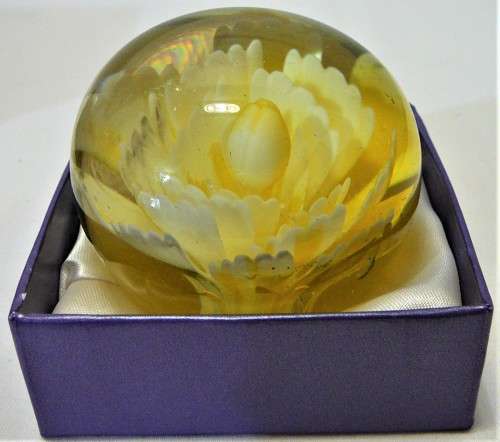 The Yellow Flower - A Very Pretty Glass Paperweight