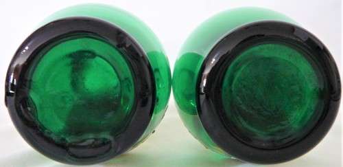 A Pair of Vintage Venetian Gold Trimmed Green Vases Embossed with Flowers