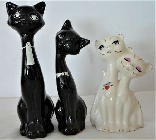 Two Pairs of Porcelain Cats Black and White