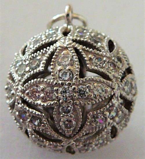 Sparkling Silver Ball Pendant set with Small Cubic Zirconias