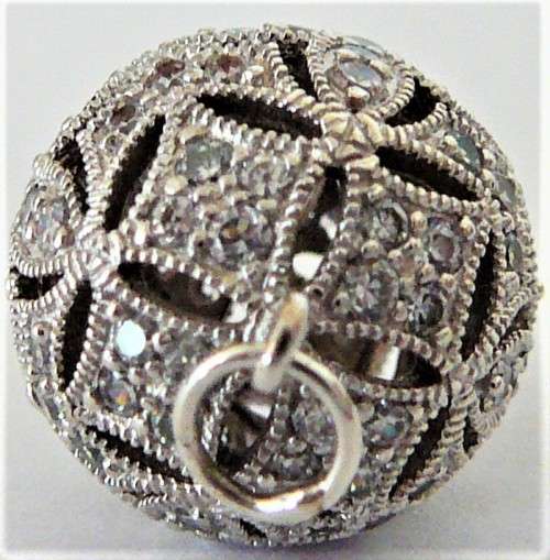Sparkling Silver Ball Pendant set with Small Cubic Zirconias