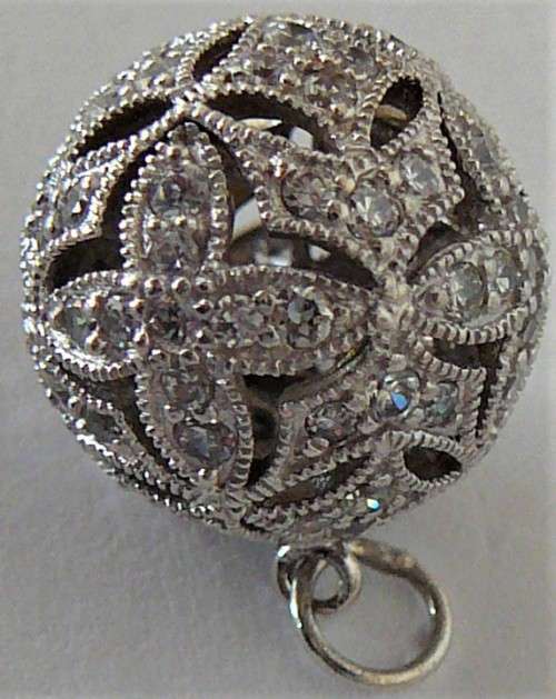 Sparkling Silver Ball Pendant set with Small Cubic Zirconias