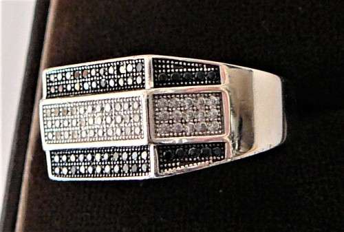 A Gorgeous Sterling Silver Ring set with Black & White CZ's