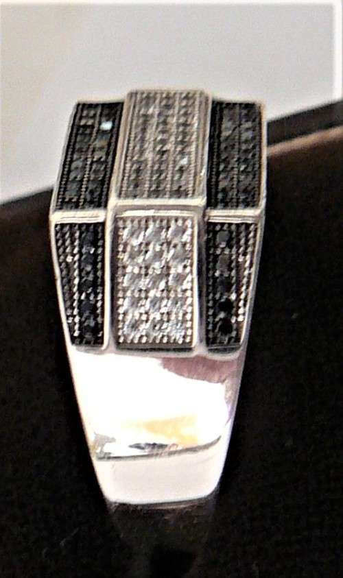 A Gorgeous Sterling Silver Ring set with Black & White CZ's