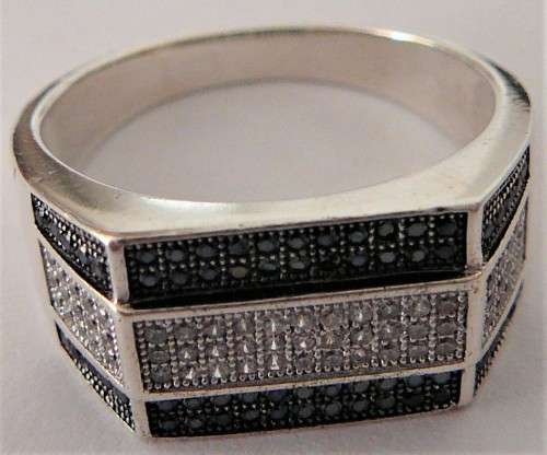 A Gorgeous Sterling Silver Ring set with Black & White CZ's