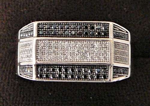 A Gorgeous Sterling Silver Ring set with Black & White CZ's