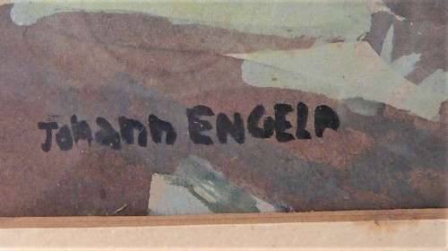 Old Farmstead below the Mountains - An Original Water Colour by Johann Engela