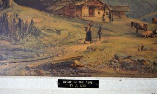 An Antique Moulded Framed Picture of A Home in the Alps