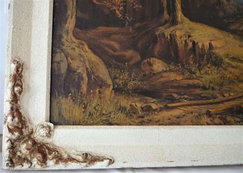 An Antique Moulded Framed Picture of A Home in the Alps