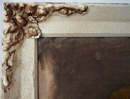 An Antique Moulded Framed Picture of A Home in the Alps