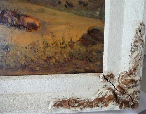 An Antique Moulded Framed Picture of A Home in the Alps