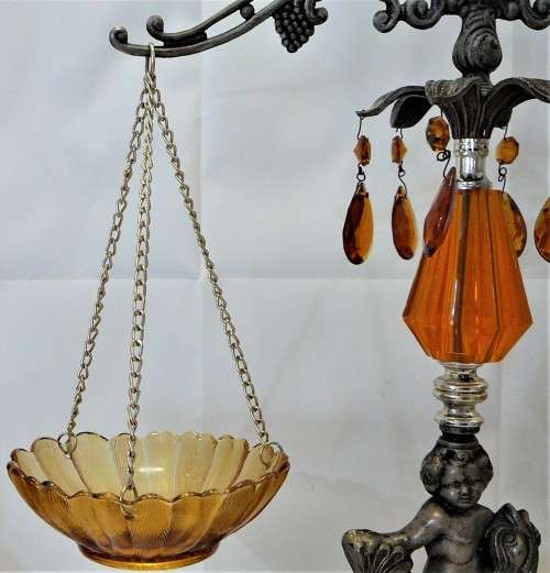 A Vintage Scales of Justice Ornament with Yellow Glass Bowls
